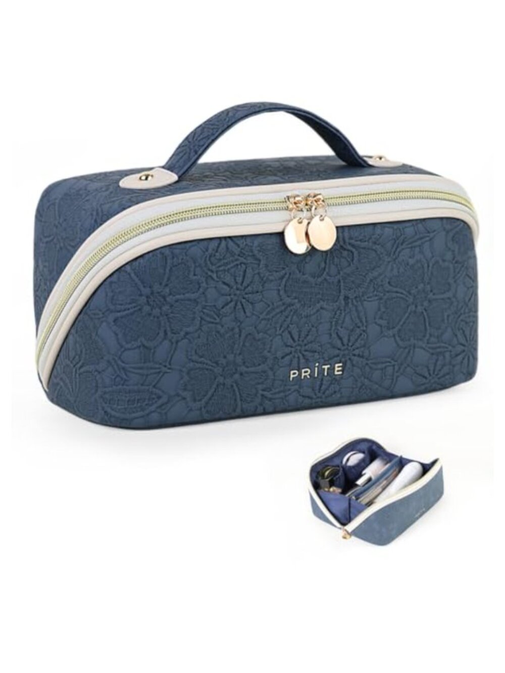 Vegan Leather Makeup Bag Open Flat Cosmetic Organizer Travel Toiletry Bag